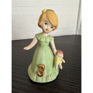 Enesco Growing Up Birthday Girls Age 3 Blonde Girl Green Dress Figurine 1981